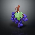 Fresh Ripe Purple Grapes With Green Leaves And Brown Vine On Dark Background