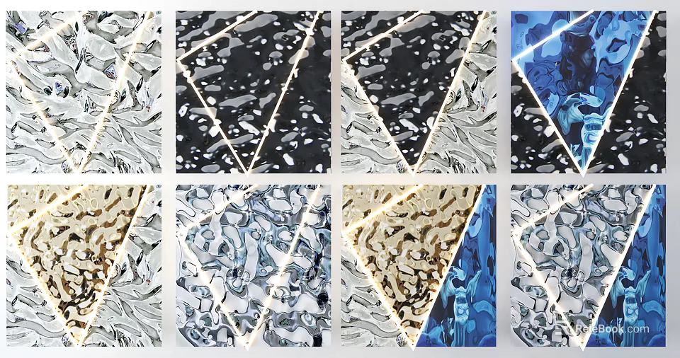 Geometric Patterns Wall Decor With Abstract Design Multicolor Textures And Golden Lines 3d model 