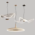 Modern Illuminated Pendant Lights With Curved Transparent Glass And Golden Metal Details