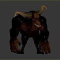 Fierce Minotaur 3D Character With Large Horns Muscular Body Ape Like Posture And Clawed Hands