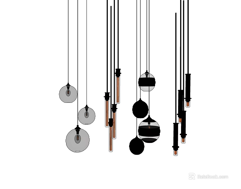 Modern Contemporary Pendant Lights With Spherical Transparent Glass And Metal Rod Designs 3d model 