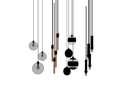 Modern Contemporary Pendant Lights With Spherical Transparent Glass And Metal Rod Designs 3d model