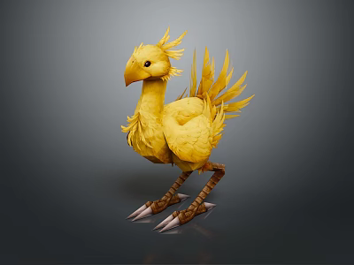 Mythical Flying Bird With Golden Yellow Fluffy Feathers And Sharp Claws 3D Rendered Standing Pose 3d model