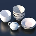 Elegant Minimalist Dinnerware Set Featuring Stacked White Bowls Plates And Teapot