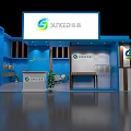 Modern Blue Exhibition Booth Design With SUICED Logo And Reception Counter