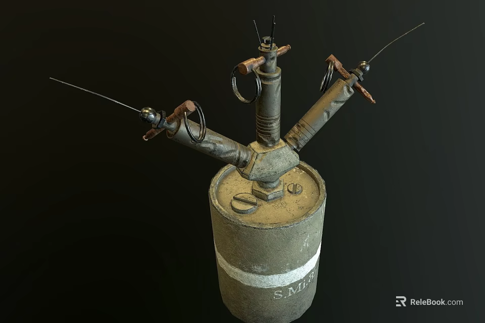 Homemade Weapon Constructed From Metal Barrel Multiple Pipes Connectors And S.M.07 Label 3d model 