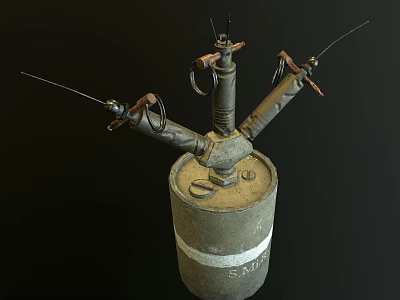 Homemade Weapon Constructed From Metal Barrel Multiple Pipes Connectors And S.M.07 Label 3d model