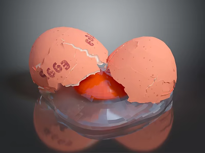 Hatching Animal Egg with 666 Numbers on Cracked Shell and Orange Interior on Transparent Base 3d model