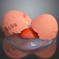 Hatching Animal Egg with 666 Numbers on Cracked Shell and Orange Interior on Transparent Base 3d model