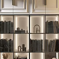 Modern Bookshelf With Glass Doors LED Lighting And Decorative Items For Home