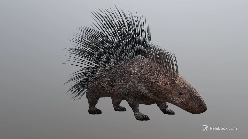 Realistic Porcupine With Long Black And White Quills And Brown Body 3d model 