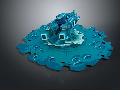 Blue 3D Architectural Model With Circular Perforated Base And Central Structure 3d model