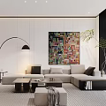 Modern Living Room Interior With Sofa Floor Lamp Artwork And Plant