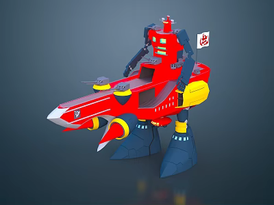 Red Yellow Robot Character With Mechanical Creature Features And Armor Details 3d model