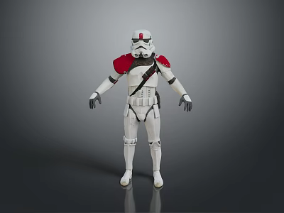 Humanoid Soldier in White Armor with Red Shoulder Pads and Backpack Details 3d model