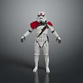 Humanoid Soldier in White Armor with Red Shoulder Pads and Backpack Details