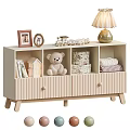 Teddy Bear Doll on Wooden Cabinet with Photo Frames Train Model Lamp and Decorative Box
