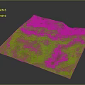 Realistic 3D Green Terrain Model With Rolling Hills And Rocky Mountain Peaks