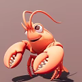 Cute Cartoon Red Lobster With Big Eyes Smiling Expression And Large Claws On Pink Background