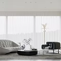 Modern Living Dining Room Interior With White Sofa Table Pendant Light Large Windows And Curtains