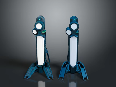 Twin Blue Mechanical Devices With White Panels Circular Components And Support Bases 3d model