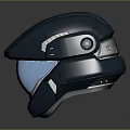 Futuristic Gray Helmet With Blue Visor And Tech Inspired Structure