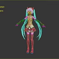 Anime Style Child Character With Turquoise Long Hair Pink Hair Accessories White Top Blue Tie And Outstretched Arms