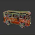 Red Toy Bus With Transparent Windows Wooden Roof And Black Wheels