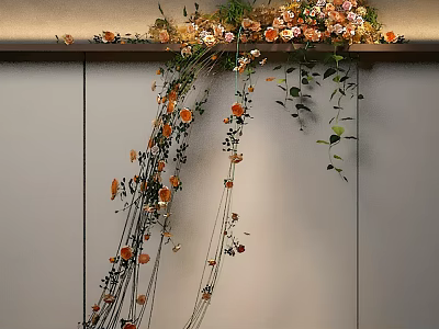 Elegant Floral Installation Design With Hanging Orange Flowers Green Vines And Pink Blooms 3d model