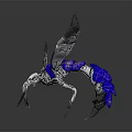Mechanical Insect With Blue Body Silver Wings And Metallic Legs On Dark Background