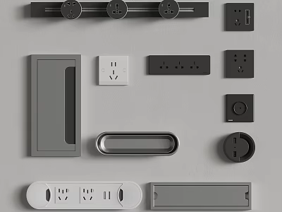 Modern Switch Panels With Various Styles Socket And Gray White Finish 3d model