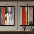 Modern Abstract Wall Art With Orange Grey White Strokes And Black Framed Design For Home Interior