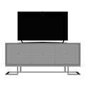 Stylish Modern TV Stand In Light Gray With Textured Panels Drawer Storage And Metal Legs