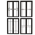 Elegant Glass Sliding Doors With Black Frames Metal Handles And Decorative Patterns 3d model
