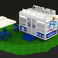 Cozy Mall Beverage Kiosk With Outdoor Seating Umbrella Tables And Chairs