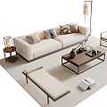 Modern Sofa Coffee Table Set With Accent Chairs Floor Lamp And Ottoman 3d model