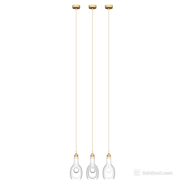 Three Gold Hanging Pendant Lights With Glass Shades For Modern Interior 3d model 