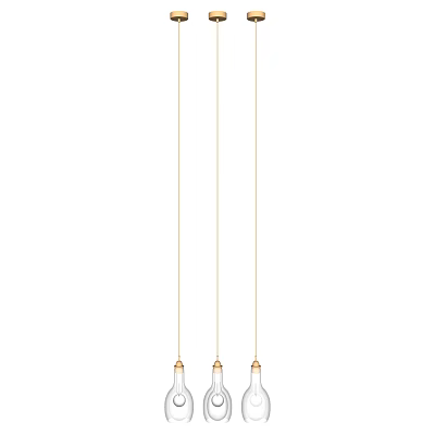 Three Gold Hanging Pendant Lights With Glass Shades For Modern Interior 3d model