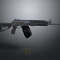 Modern Assault Rifle with High Capacity Magazine and Two Bullets in Studio Lighting