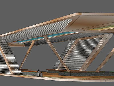 Modern Pergola Design With Crossed Metal Supports Louvered Panels And Sloped Roof 3d model