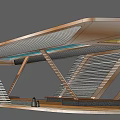 Modern Pergola Design With Crossed Metal Supports Louvered Panels And Sloped Roof