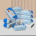 Daily Necessities Wet Wipes In Blue Packaging Stacked With Open Pack