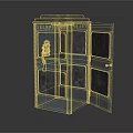 Vintage Telephone Booth With Open Glass Door And Interior Telephone Equipment