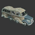 Vintage Cream And Blue Toy Bus With Rounded Body Multiple Windows And White Wheels