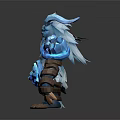 Mythical Blue Frost Horned Creature Fantasy Character With Glowing Crystals And Brown Straps