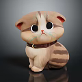 Cute Cartoon Cat Doll Character With Big Eyes Brown Stripes And Collar