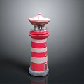 Red And White Striped Lighthouse Model With Top Lantern And Balcony