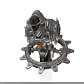 Mechanical Creature Character Standing On Gear Shaped Metallic Base With Armor