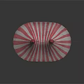 Pink And White Striped Circus Tent With Red Cone Tops Colorful Flags And String Lights