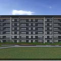 Modern Multi storey Residential Building With Green Lawn And Trees